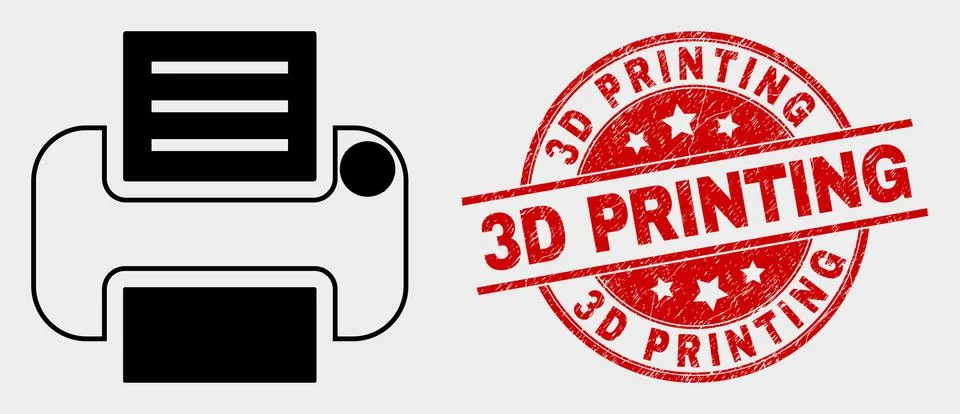 Vector Printer Icon and Distress 3D Printing Watermark イラスト素材