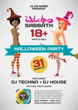 Vector private helloween party invitation disco style. Girls in Illustrazione stock