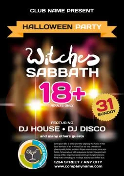 Vector private helloween party invitation disco style. Girls in Stock Illustration