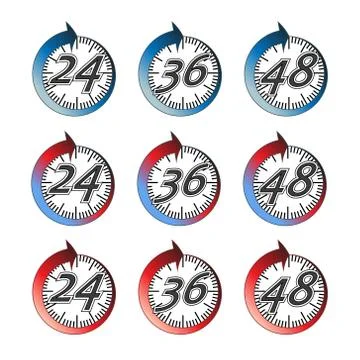 Vector Product effect or service time duration sign. 24, 36, 48 hours Stock Illustration