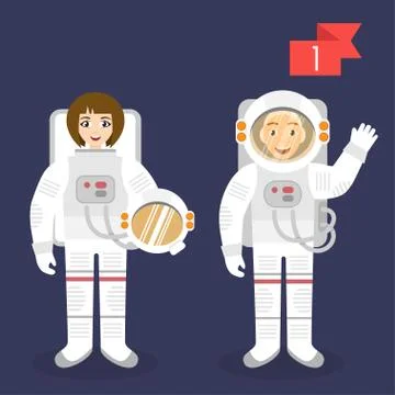 Vector profession characters: man and woman. Astronaut. Stock Illustration