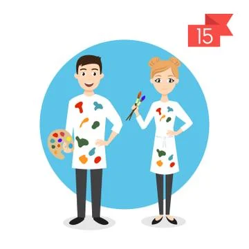 Vector profession characters: man and woman. Artist or painter. Stock Illustration