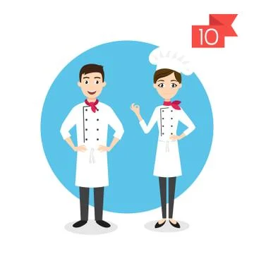 Vector profession characters: man and woman. Cook. Stock Illustration