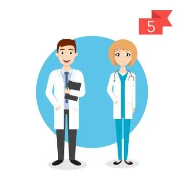 Vector profession characters: man and woman. Doctor. Stock Illustration