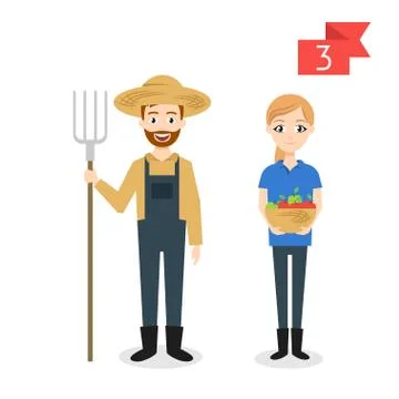 Vector profession characters: man and woman. Farmer. Stock Illustration