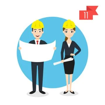 Vector profession characters: man and woman. Engineer. Stock Illustration