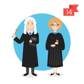 Vector profession characters: man and woman. Judge. Illustrazione stock