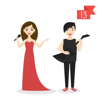 Vector profession characters: man and woman. Singer and musician. Stock Illustration