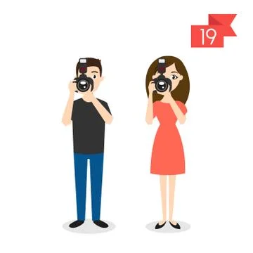 Vector profession characters: man and woman. Photographer. Stock Illustration