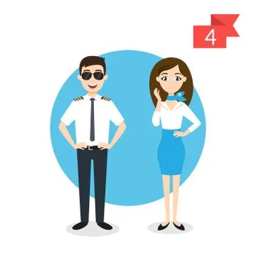 Vector profession characters: man and woman. Pilot and stewardess. Stock Illustration