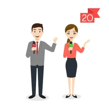 Vector profession characters: man and woman. Reporter or Journalist. Stock Illustration