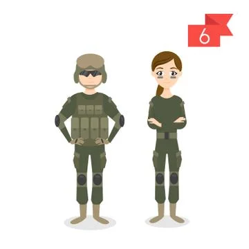 Vector profession characters: man and woman. Soldier. Stock Illustration