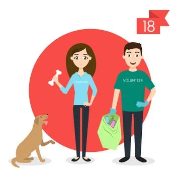 Vector profession characters: man and woman. Volunteer. Stock Illustration