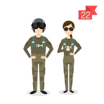 Vector profession characters: man and woman. Fighter pilot. Stock Illustration