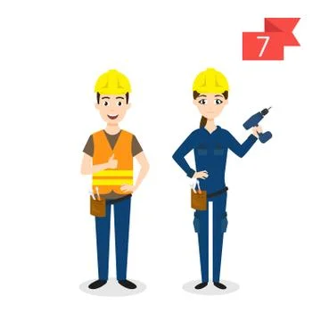 Vector profession characters: man and woman. Worker. Stock Illustration