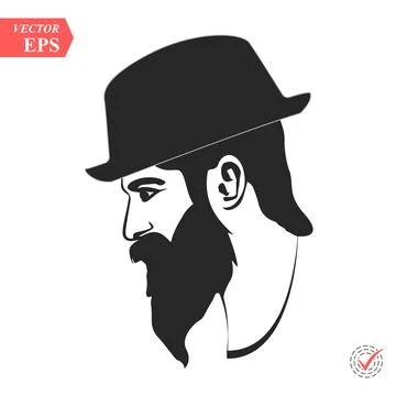 Vector profile view of sad bearded man wearing hat looking down Stock-Illustration
