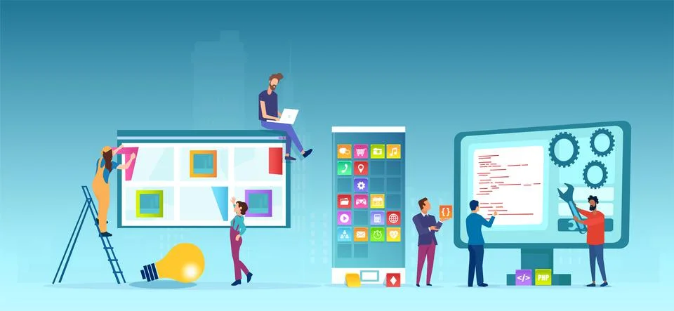 Vector of programmers designing a web and mobile application Stock-Illustration