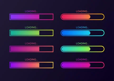 Vector progress loading bar set. Process indicator. Illustrazione stock