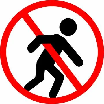 Vector prohibition sign indicating no entry. Black human figure inside red circl 库存插图