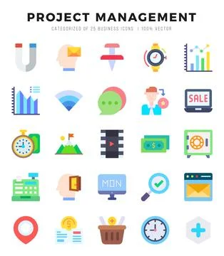 Vector Project Management types icon set in Flat style. vector illustration. Stock Illustration