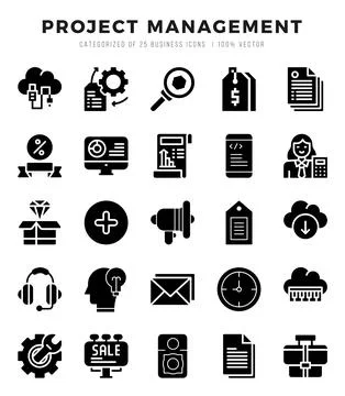 Vector Project Management types icon set in Glyph style. vector illustration. Illustrazione stock