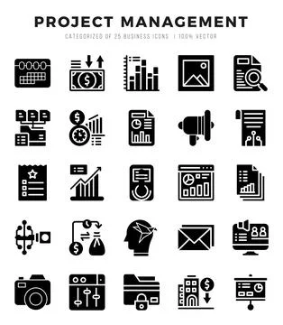 Vector Project Management types icon set in Glyph style. vector illustration. Stock Illustration