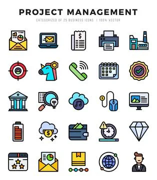 Vector Project Management types icon set in Lineal Color style. vector illu.. Stock Illustration
