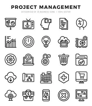 Vector Project Management types icon set in Lineal style. vector illustration Stock Illustration