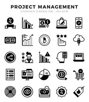 Vector Project Management types icon set in Lineal Filled style. vector ill.. Stock Illustration