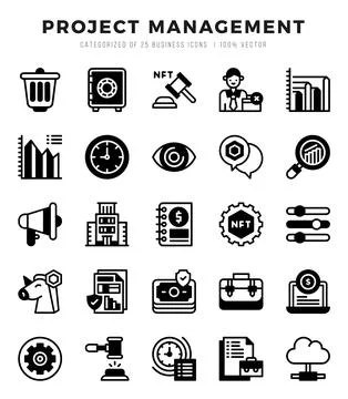 Vector Project Management types icon set in Lineal Filled style. vector ill.. Stock Illustration