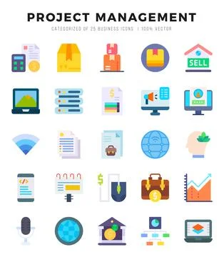 Vector Project Management types icon set in Flat style. vector illustration. Stock Illustration