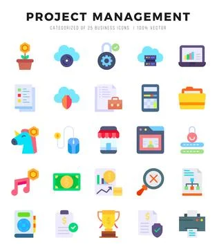 Vector Project Management types icon set in Flat style. vector illustration. Illustrazione stock
