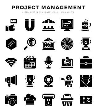 Vector Project Management types icon set in Glyph style. vector illustration. Stock Illustration
