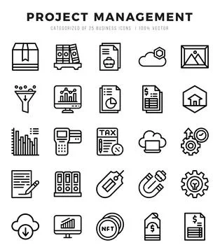 Vector Project Management types icon set in Lineal style. vector illustration Stock Illustration
