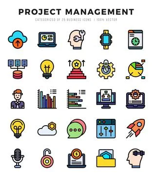 Vector Project Management types icon set in Lineal Color style. vector illu.. Stock Illustration