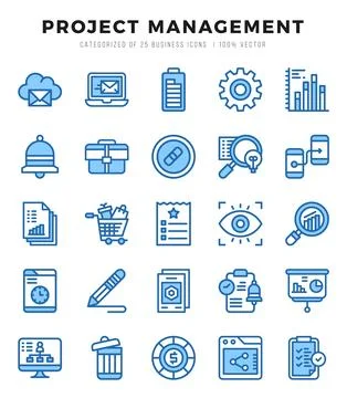 Vector Project Management types icon set in Two Color style. vector illustr.. Stock Illustration