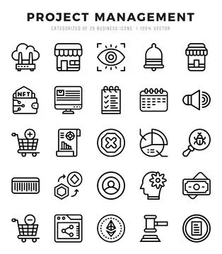 Vector Project Management types icon set in Lineal style. vector illustration Stock Illustration