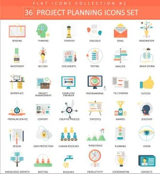 Vector Project planning color flat icon set. Elegant style design. Stock Illustration
