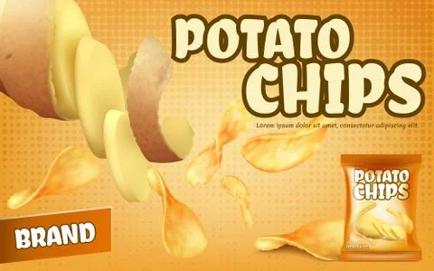 Vector promotion banner with crispy potato chips Illustrazione stock