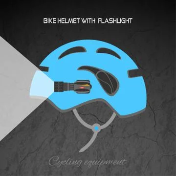 Vector promotion poster of blue bicycle helmet with flashlight on the dark gr Stock Illustration