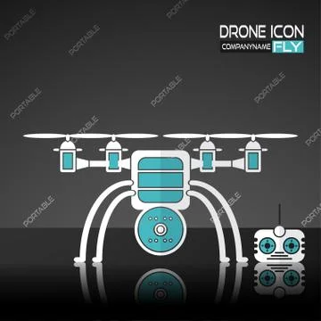 Vector promotion poster of white and turquoise drone with remote control and Stock Illustration