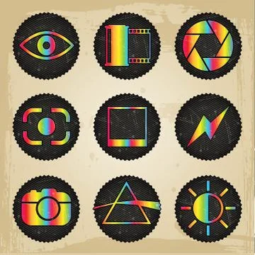Vector psychedelic photography icons Stock Illustration