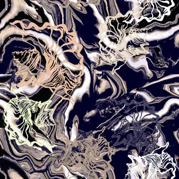 Vector psychedelic trendy seamless pattern with Fluid Art in beige tones. Stock Illustration