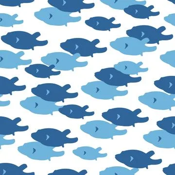Vector pufferfish school seamless pattern. Stock Illustration
