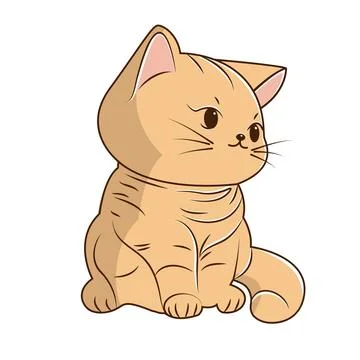 Vector puffy kitten, he lovely brown cat icon. Vector light brown cat with Stock Illustration