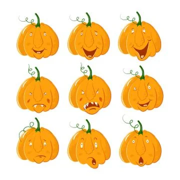 Vector pumpkin head portrait with different emotions for Halloween celebration 스톡 일러스트