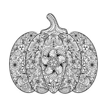 Vector Pumpkin illustration, Hand drawn vegetable in zentangle s 스톡 일러스트