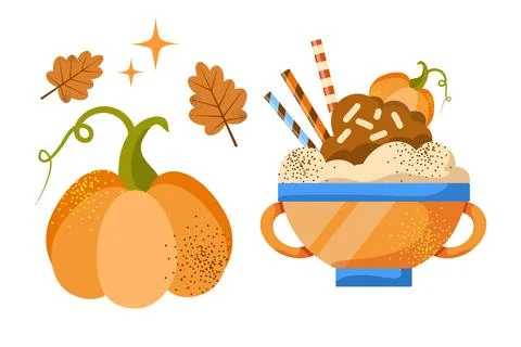 Vector pumpkin spice latte isolated on white background. Stock Illustration