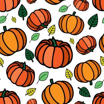 Vector pumpkin vegetable print. Halloween, Thanksgiving seamless pattern. Stock Illustration