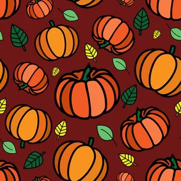 Vector pumpkin vegetable print. Halloween, Thanksgiving seamless pattern. Stock Illustration